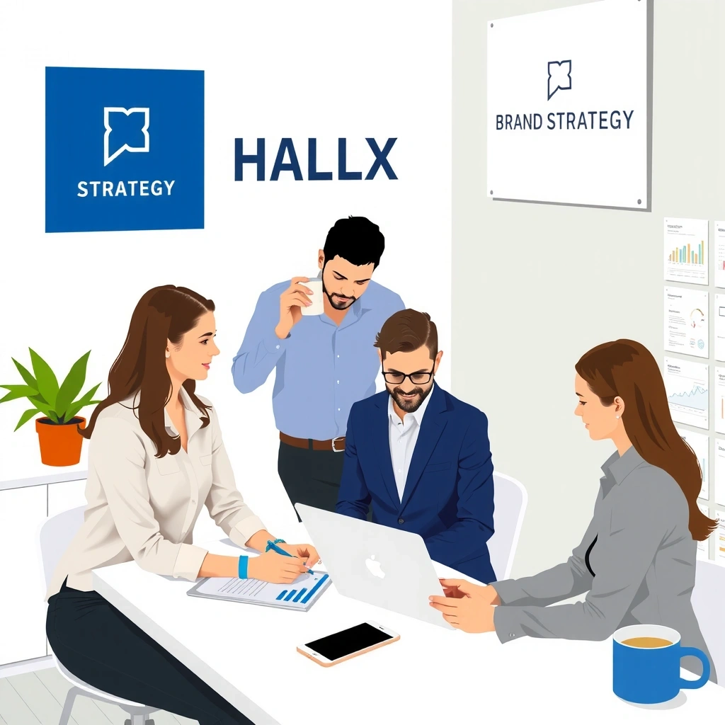 Professional team collaborating on brand strategy and creative design